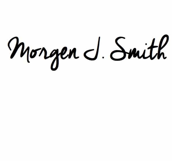 Morgen J. Smith logo Written in dark black capital letters reads, "Morgen J. Smith" in front of a solid white background