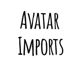 Written in dark black capital letters reads, "Avatar Imports" in front of a solid white background