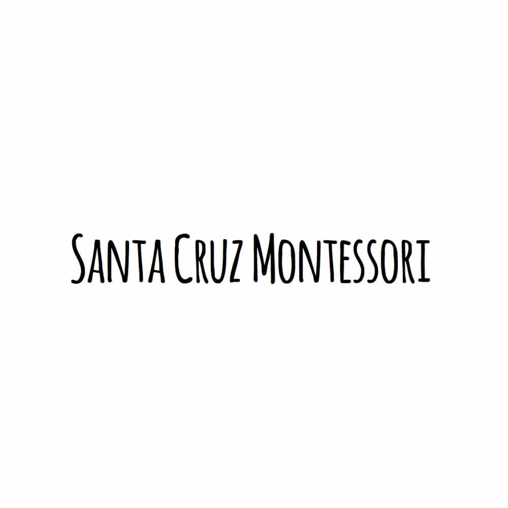 Written in dark black capital letters reads, "Santa Cruz Montessori" in front of a solid white background