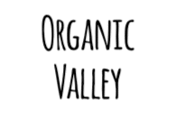 Written in dark black capital letters reads, "Organic Valley" in front of a solid white background