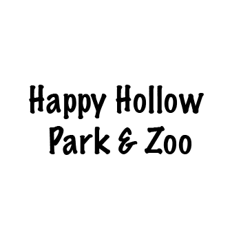 Written in dark black capital letters reads, "Happy Hollow Park & Zoo" in front of a solid white background