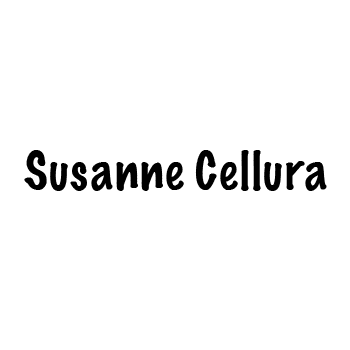 Written in dark black capital letters reads, "Susanne Cellura" in front of a solid white background