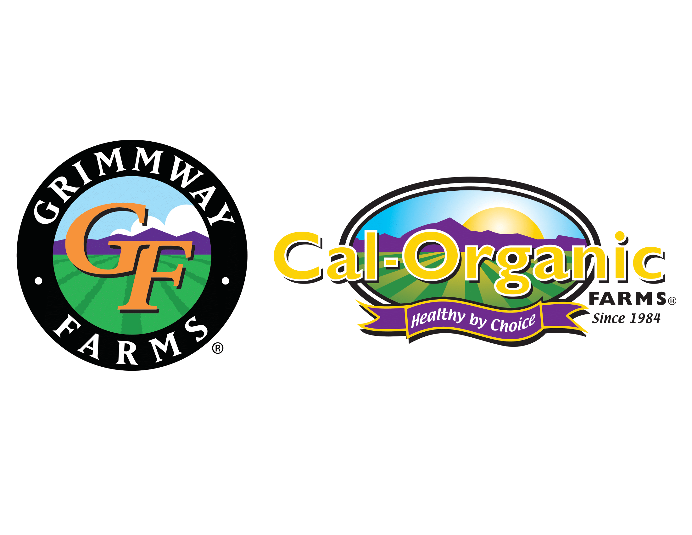 Grimmway Farms logo and Cal-Organic Farms "Healthy by Choice" logo side x side